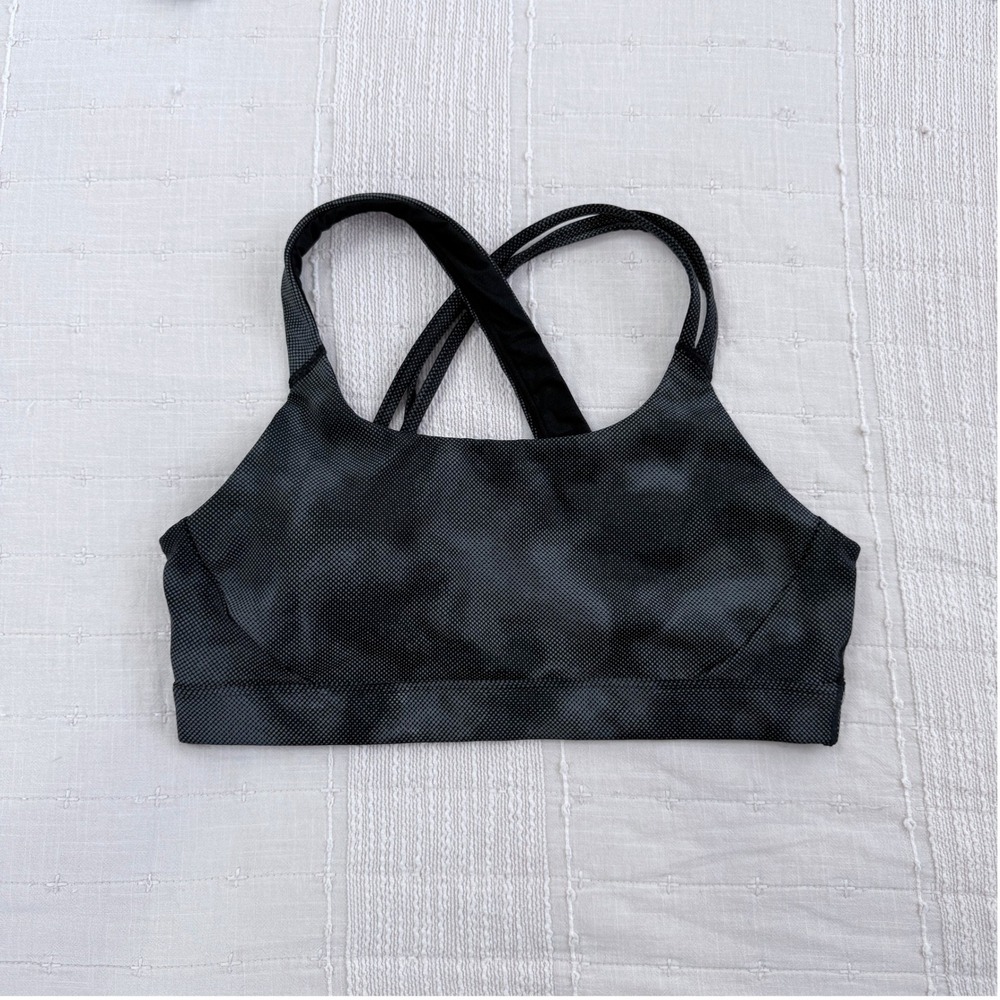 Athleta Sports Bra Womens S Black Gray Polka Dot Strappy Yoga Gym Workout